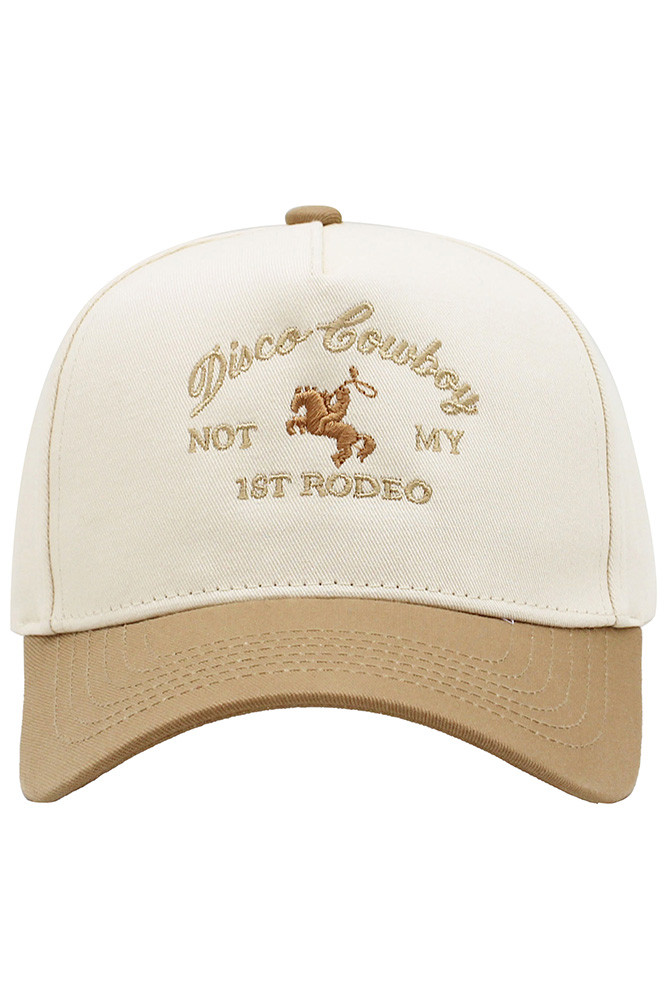 Women's Disco Cowboy Embroidered Letter on Two-Tone Baseball Cap in Beige