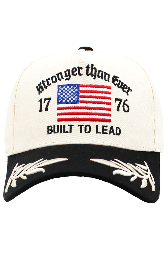 Women's Flag with Stronger Than Ever Embroidered Letter Baseball Cap in Black