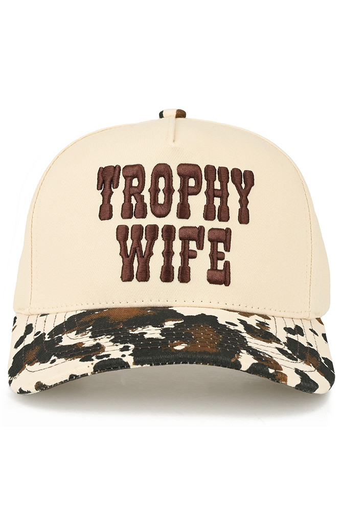 Women's Trophy Wife Embroidered Letter Cow Print Trucker Hat in Cow by BURACQ