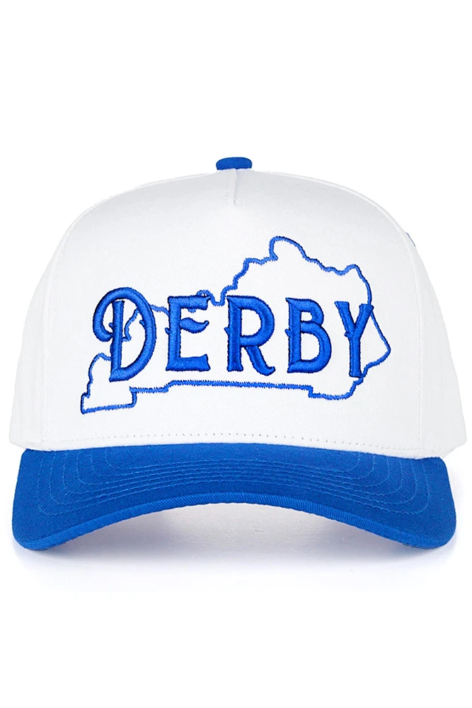 Women's Derby Embroidered Letter Trucker Hat in Blue by BURACQ