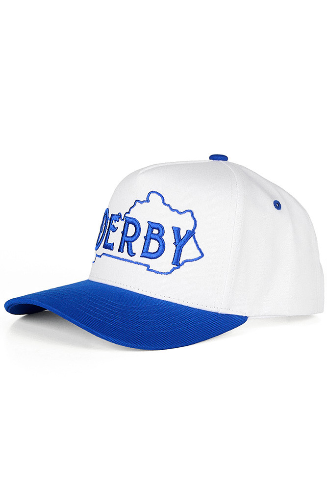 Women's Derby Embroidered Letter Trucker Hat in Blue