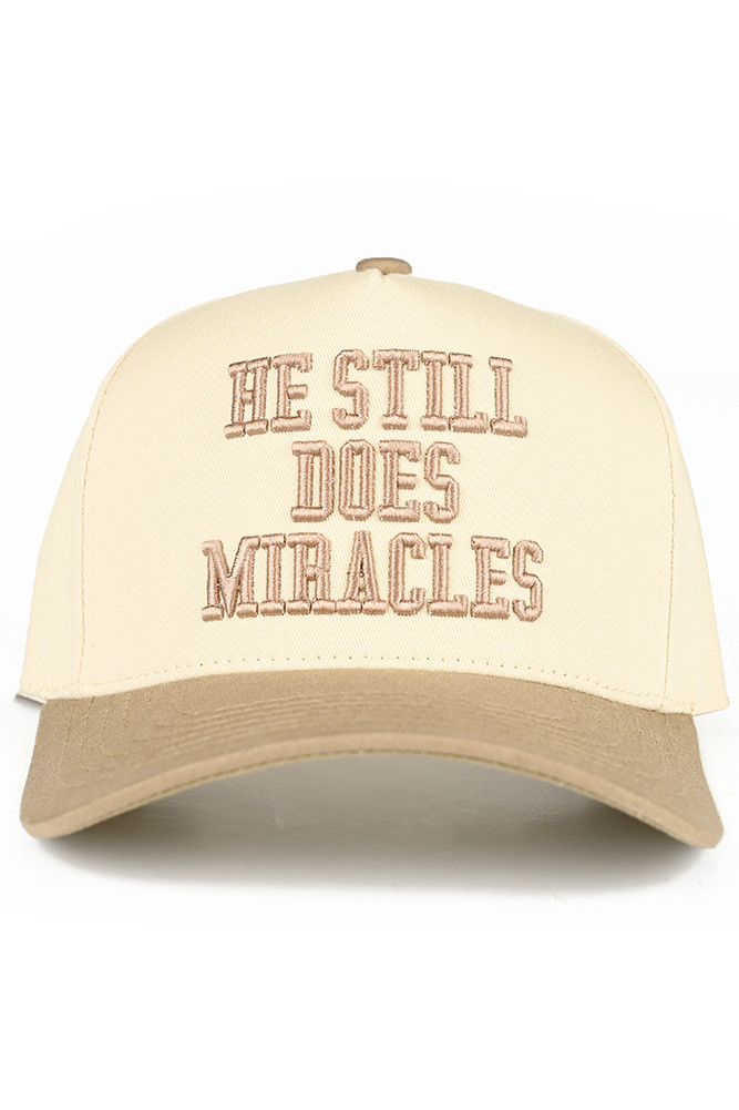 Women's He Still Does Miracles Letter Two-Tone Trucker Hat in Beige