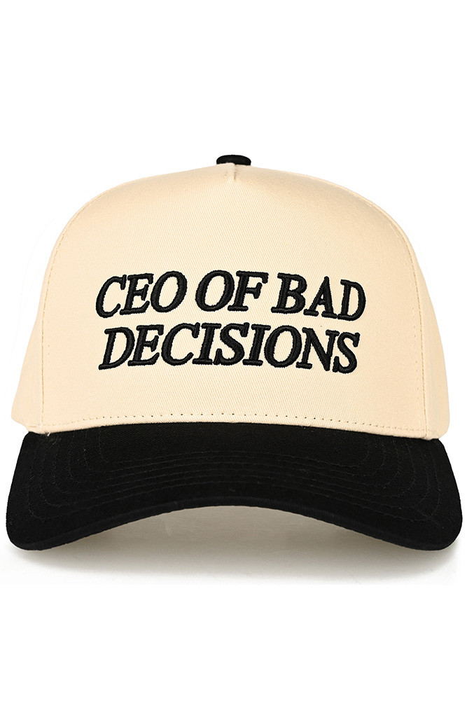 Women's Ceo of Bad Decisions Letter Two-Tone Trucker Hat in Black