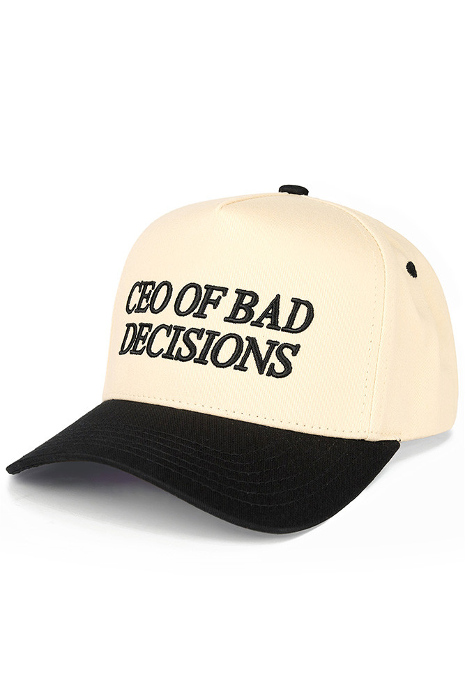 Women's Ceo of Bad Decisions Letter Two-Tone Trucker Hat in Black