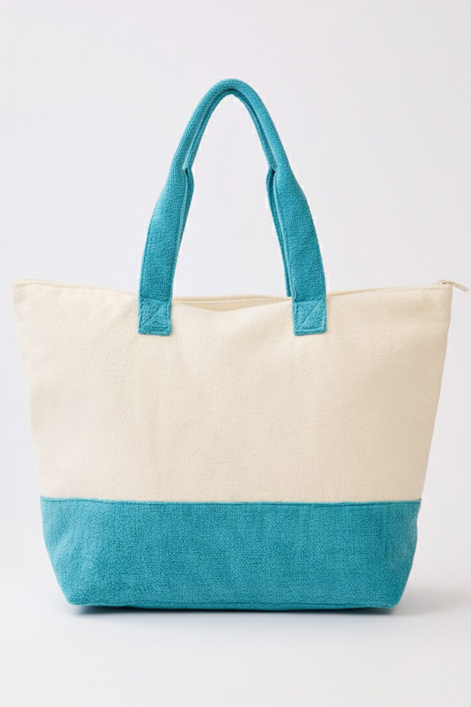 Women's Take Me to the Beach Letter Palm Tree Terry Tote Bag in Blue
