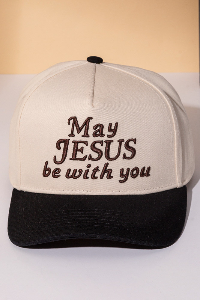 Women's May Jesus Be with You Embroidered Letter Two-Tone Cap in Black