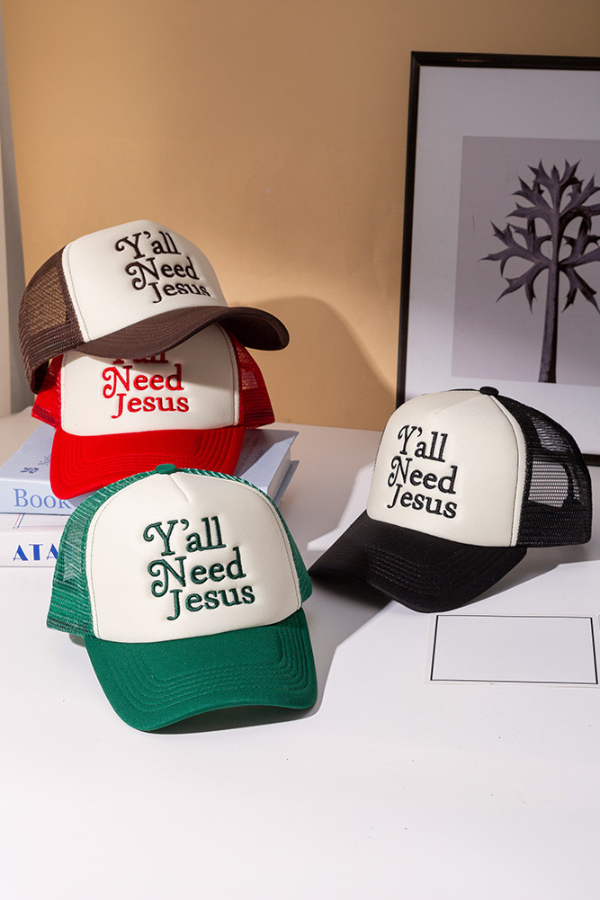 Women's Y'all Need Jesus Letter Foam with Mesh Back Trucker Cap by BURACQ