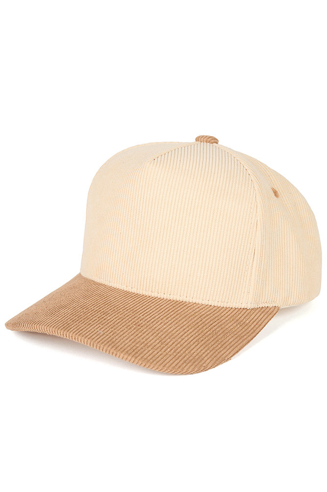 Kids Two-Tone Corduroy Trucker Cap in Beige