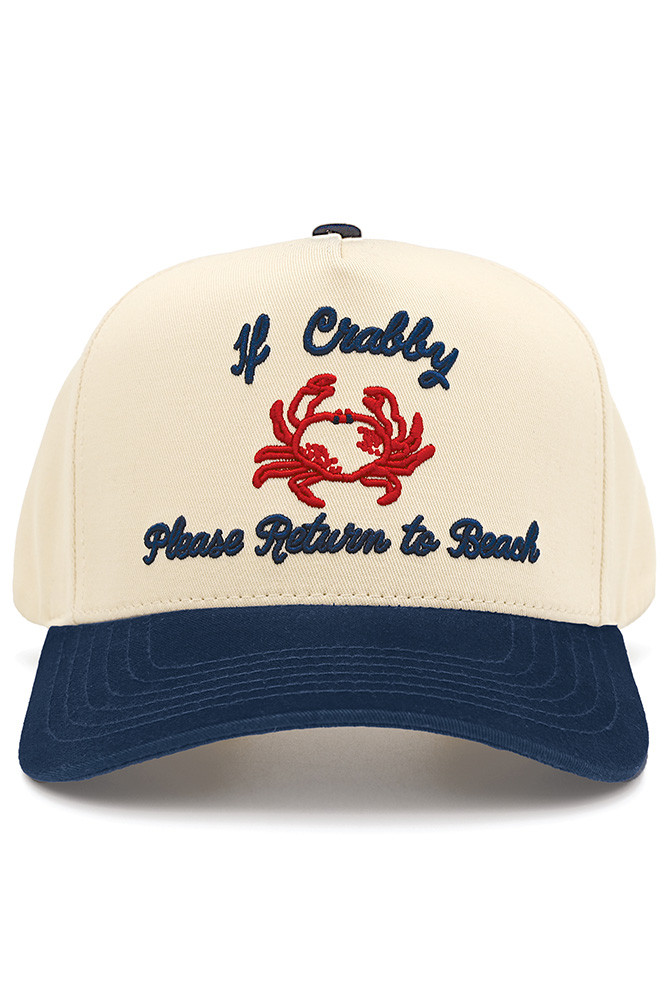 Women's If Crabby Please Return to Beach Two-Tone Trucker Hat in Navy by BURACQ