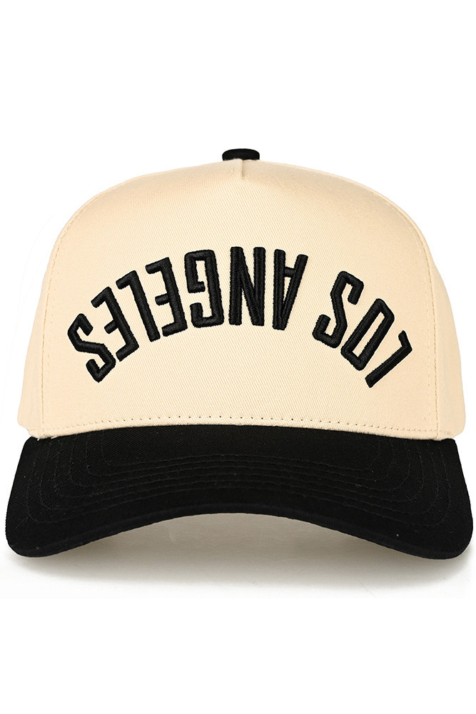 Women's Los Angeles Embroidered Letter Two-Tone Trucker Hat in Black