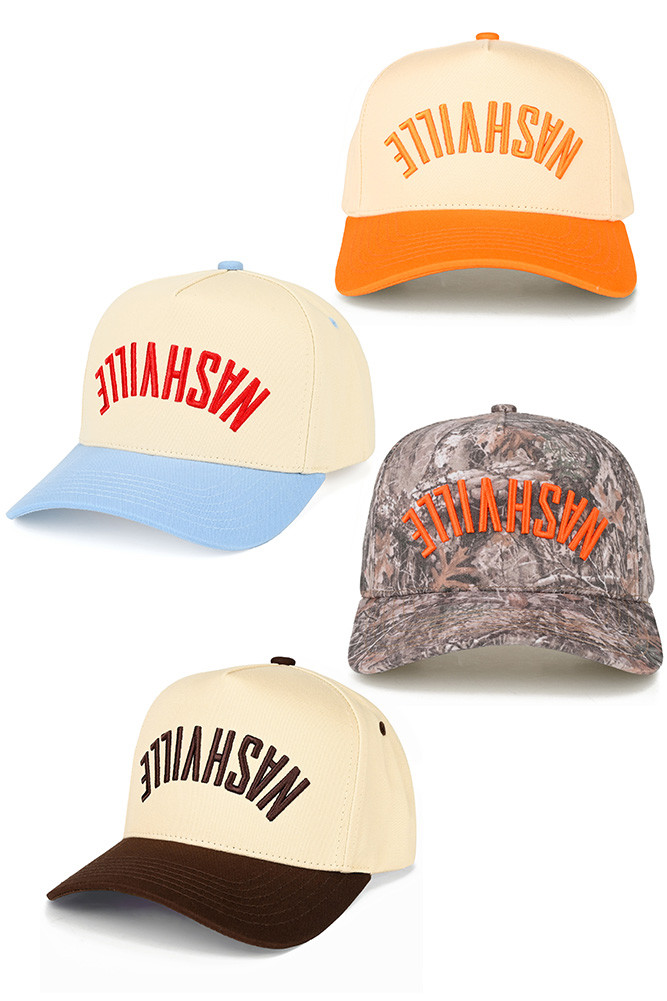 Women's Nashville Embroidered Letter Two-Tone Trucker Hat by BURACQ