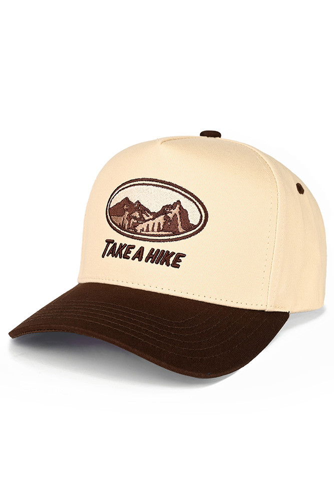Women's Take a Hike Embroidered Letter Two-Tone Trucker Hat in Brown