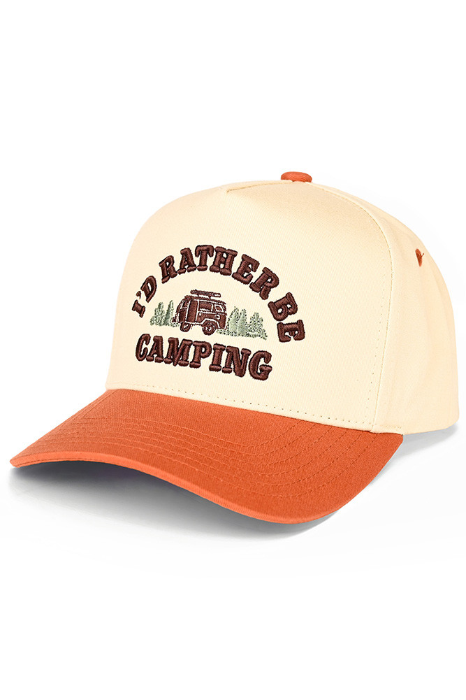 Women's I'd Rather Be Camping Letter Two-Tone Trucker Hat in Rust
