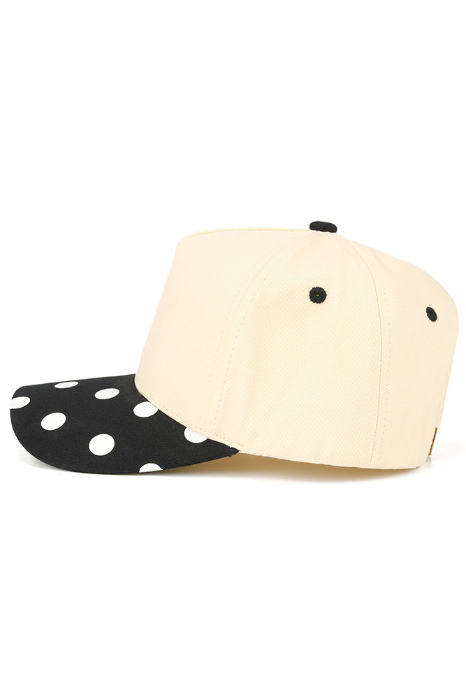 Women's Big Polka Dot Pattern Print Brim Two-Tone Trucker Hat in Black