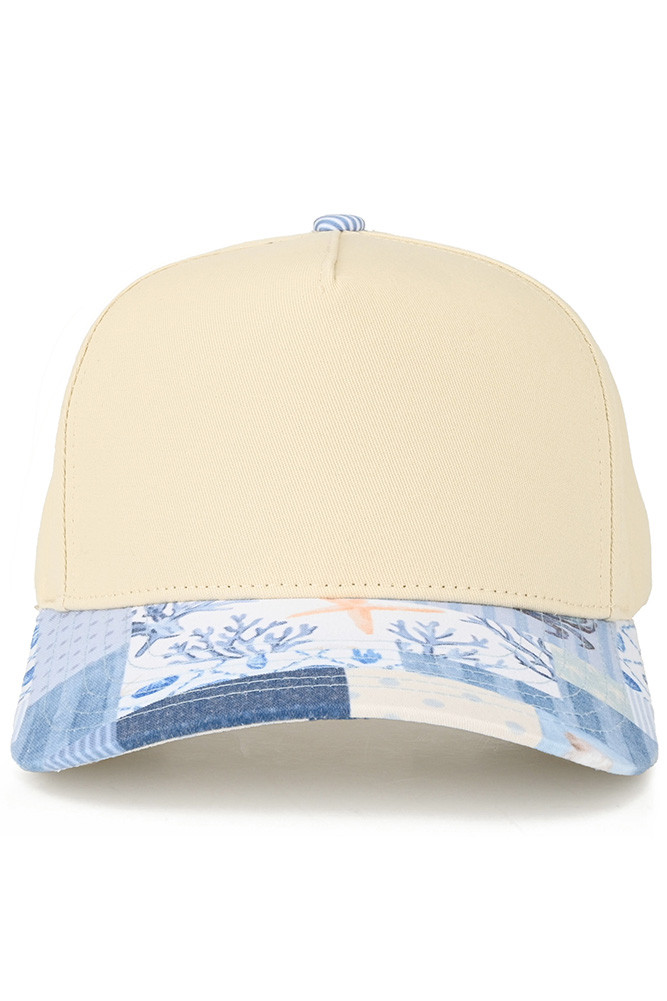 Women's Nautical Theme Print on Brim Two-Tone Trucker Hat in Blue