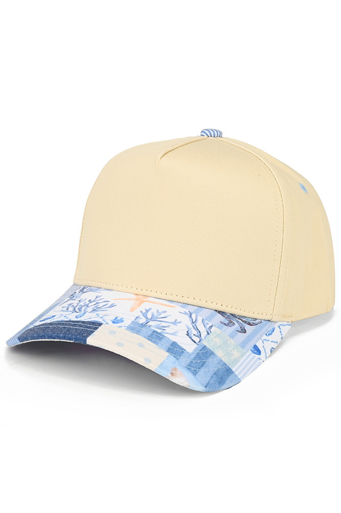 Women's Nautical Theme Print on Brim Two-Tone Trucker Hat in Blue