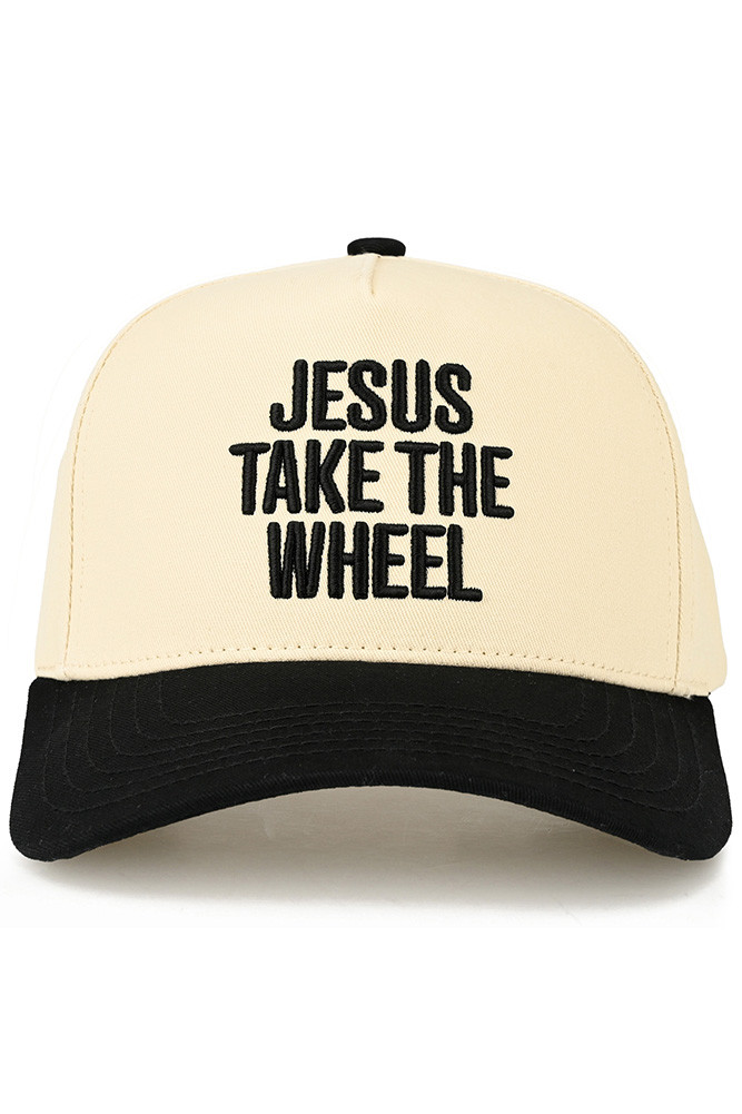 Women's Jesus Take the Wheel Letter on Two-Tone Trucker Hat in Black