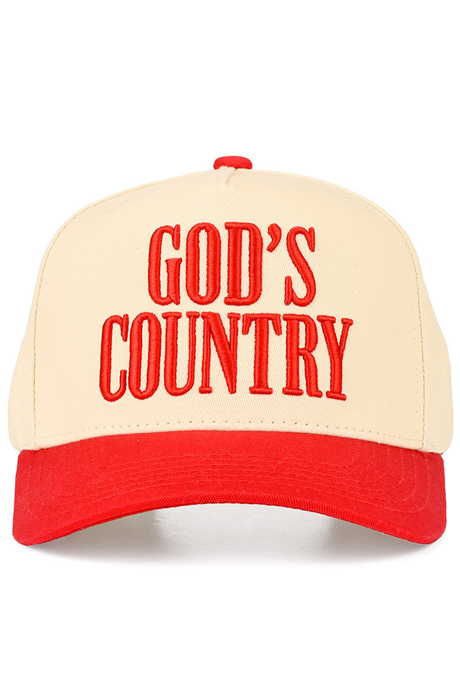 Women's God's Country Letter on Two-Tone Trucker Hat in Red