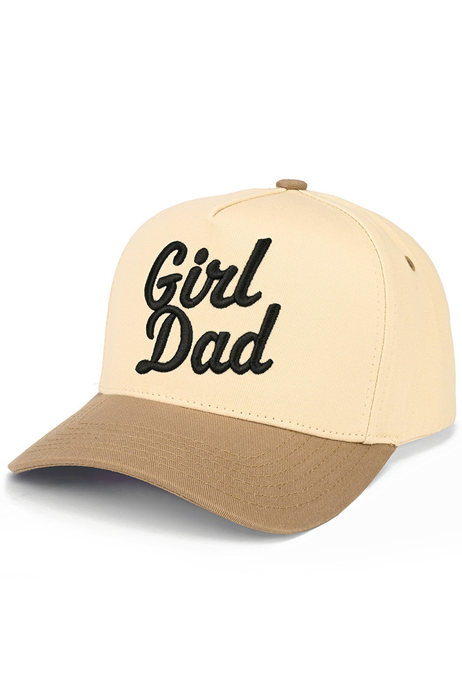 Girl Dad Letter Embroidered on Two-Tone Trucker Hat for Dads in Beige