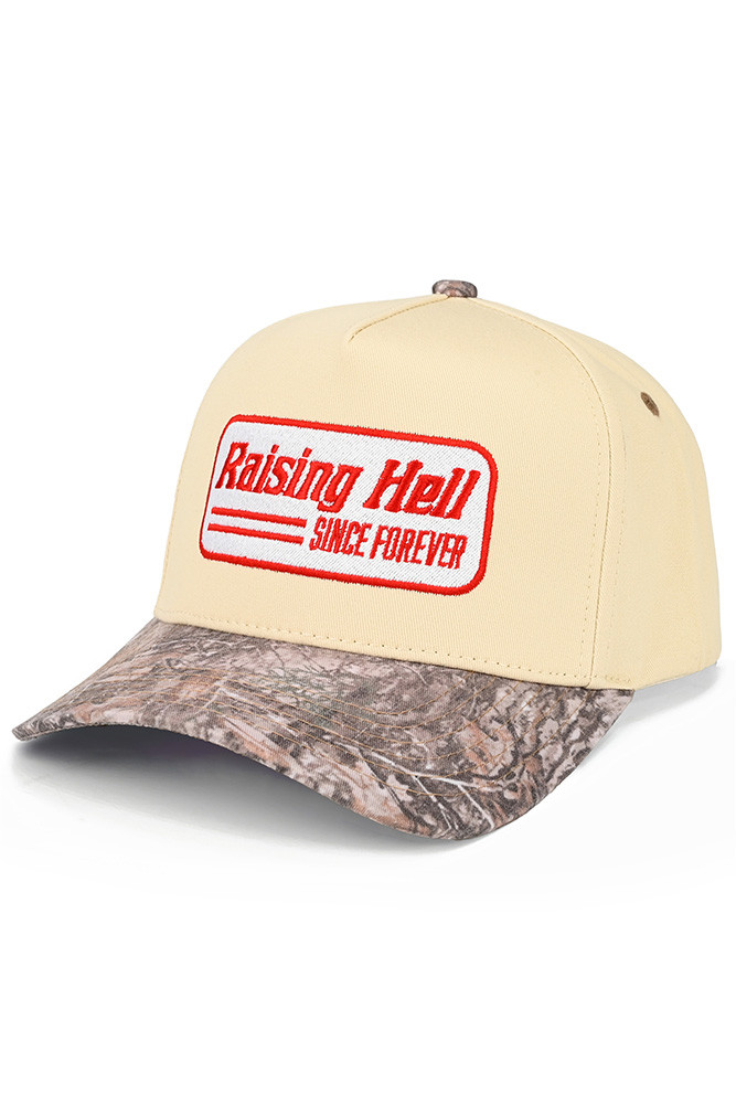 Women's Raising Hell Letter on Two-Tone Trucker Hat — trucker hat photo 4