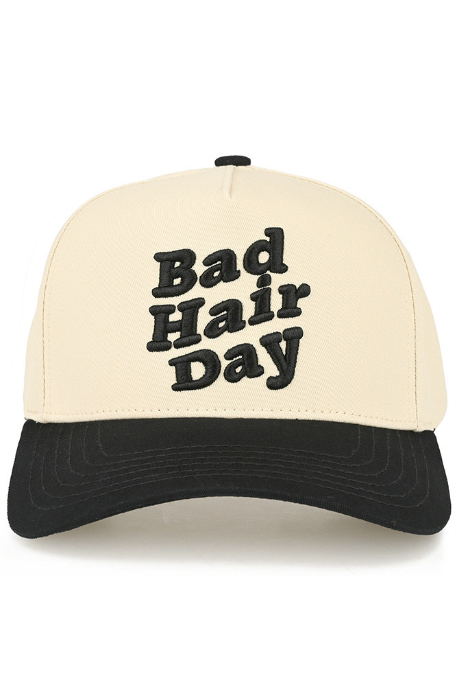 Women's Bad Hair Day Letter Embroidered on Two-Tone Trucker Hat in Black