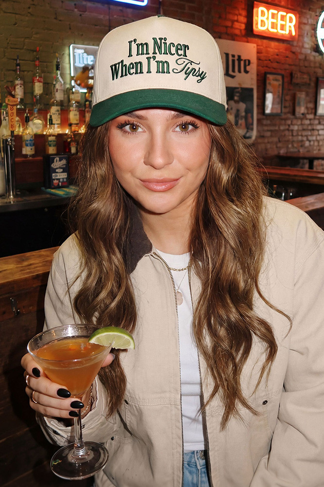 Women's I'm Nicer When I Am Tipsy Letter on Two-Tone Trucker Hat in Dark Green by BURACQ