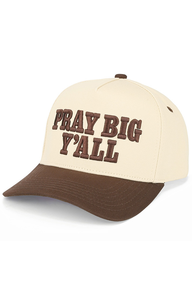 Women's Pray Big Y'all Letter on Two-Tone Trucker Hat in Brown