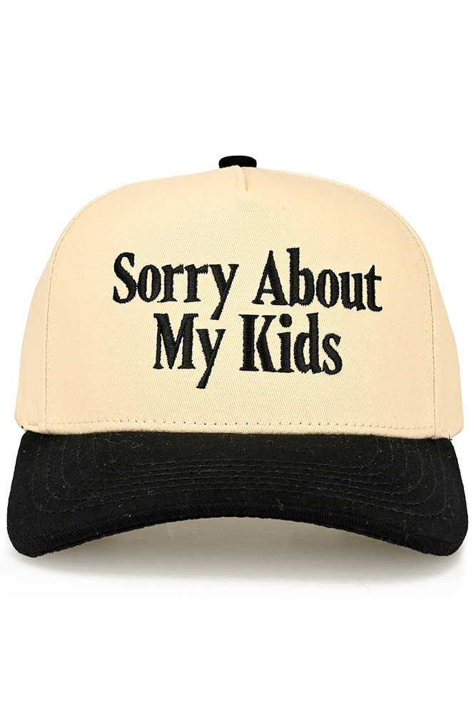 Women's Sorry About My Kids Letter Two-Tone Trucker Hat in Black