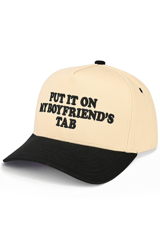 Women's Put It on My Boyfriend's Tab Letter Two-Tone Trucker Hat in Black