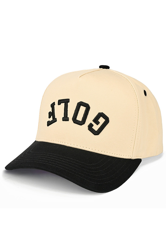 Women's Golf Letter Embroidered on Two-Tone Trucker Hat in Black