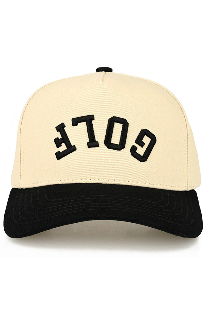 Women's Golf Letter Embroidered on Two-Tone Trucker Hat in Black