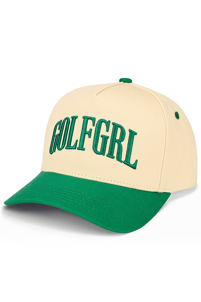 Women's Golfgrl Letter Embroidered on Two-Tone Trucker Hat in Green