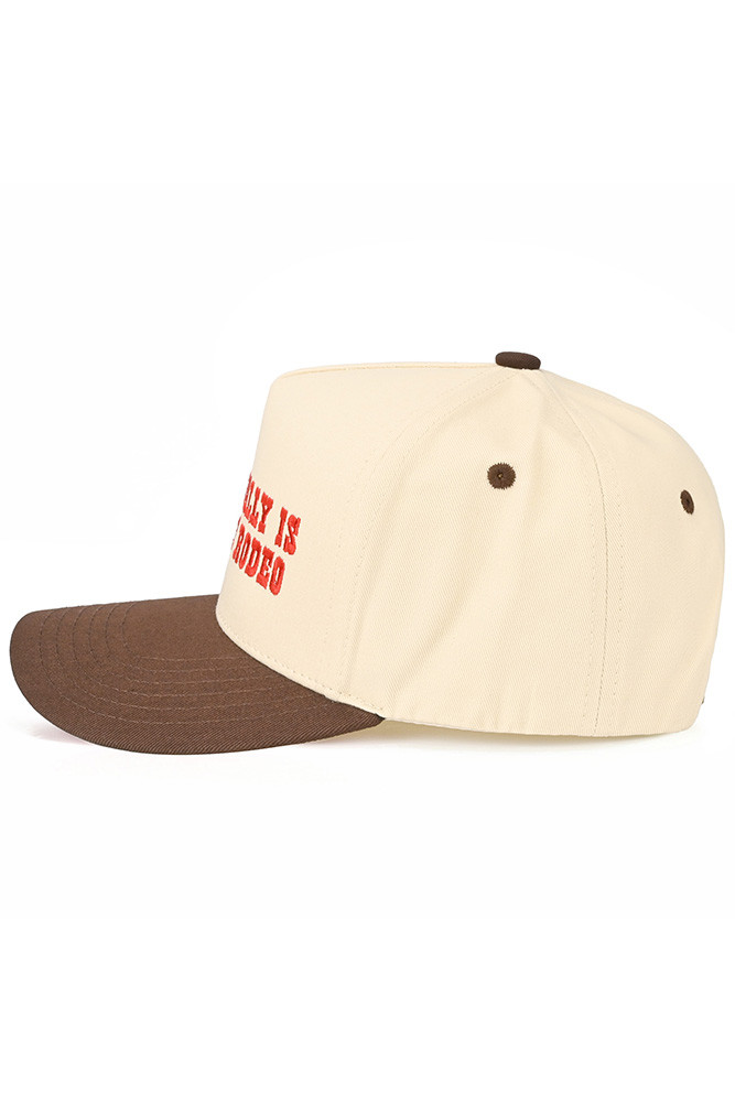 Women's This Actually Is My First Rodeo Letter Trucker Hat in Brown