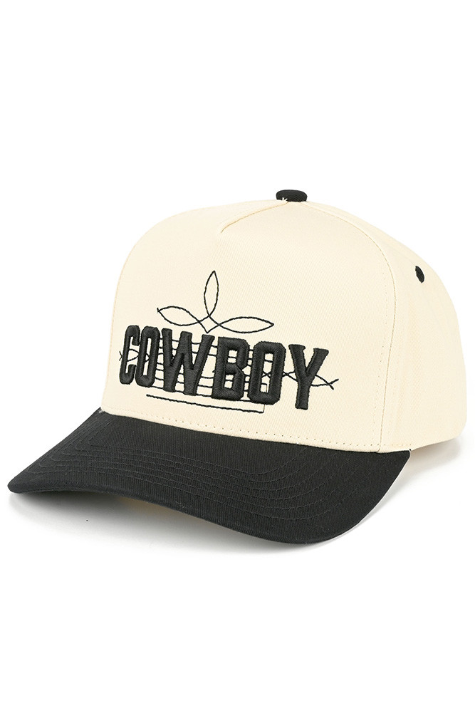Women's Cowboy Letter Embroidered on Two-Tone Trucker Hat in Black