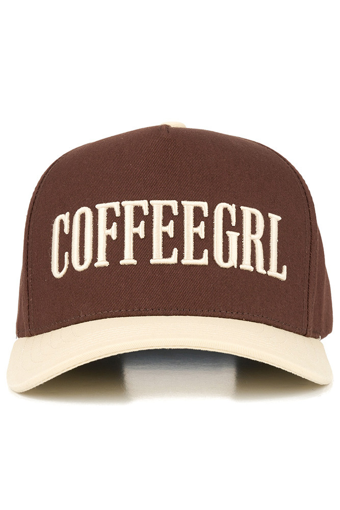 Women's Coffeegrl Letter Embroidered on Two-Tone Trucker Hat in Cream Brown