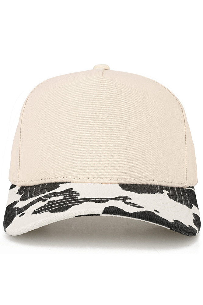 Women's Cow Pattern Print on Bill Plain Trucker Hat in Black