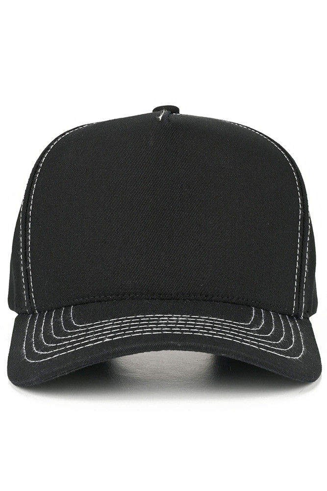 Women's Chain Stitch Plain Snap Back Trucker Hat in Black