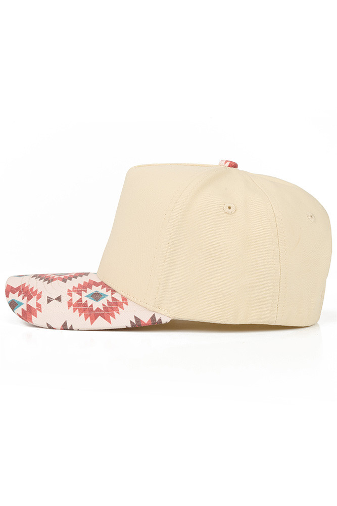 Women's Aztec Pattern on Bill Plain Two-Tone Trucker Hat in Beige