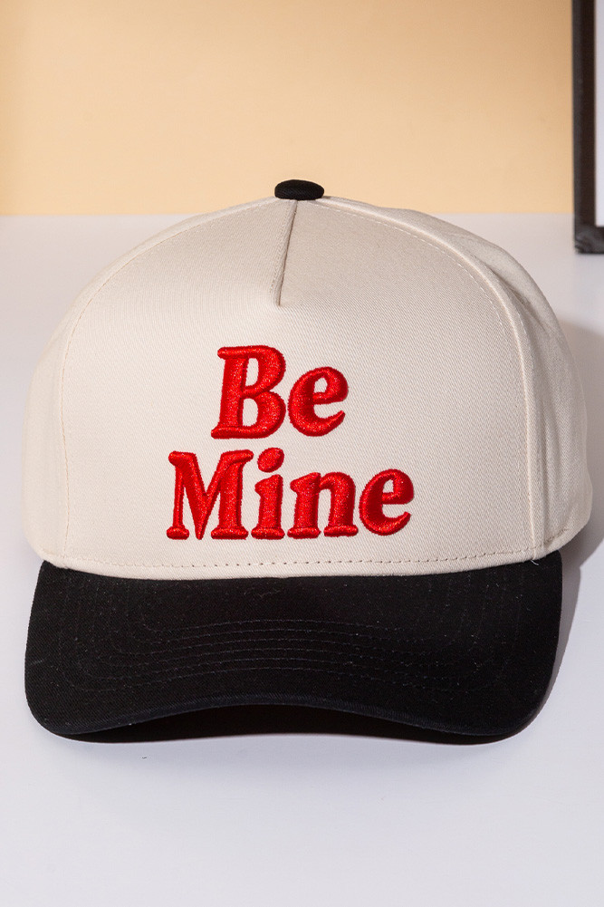 Women's Be Mine Letter Embroidered on Two-Tone Trucker Cap in Black