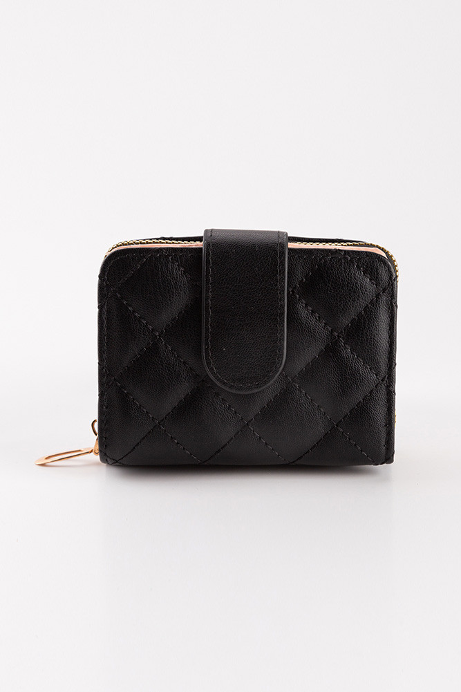 Women's Diamond-Stitched Pattern Multi Slot Id Window Wallet in Black