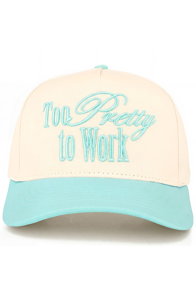 Women's Too Pretty to Work Letter on Two-Tone Trucker Hat in Mint