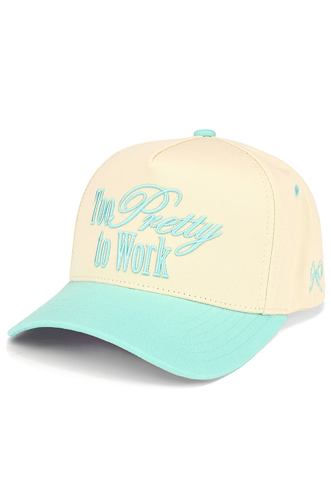 Women's Too Pretty to Work Letter on Two-Tone Trucker Hat in Mint