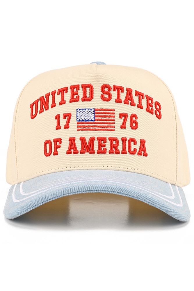 Women's United States 1776 Letter on Two-Tone Trucker Hat in Light Denim