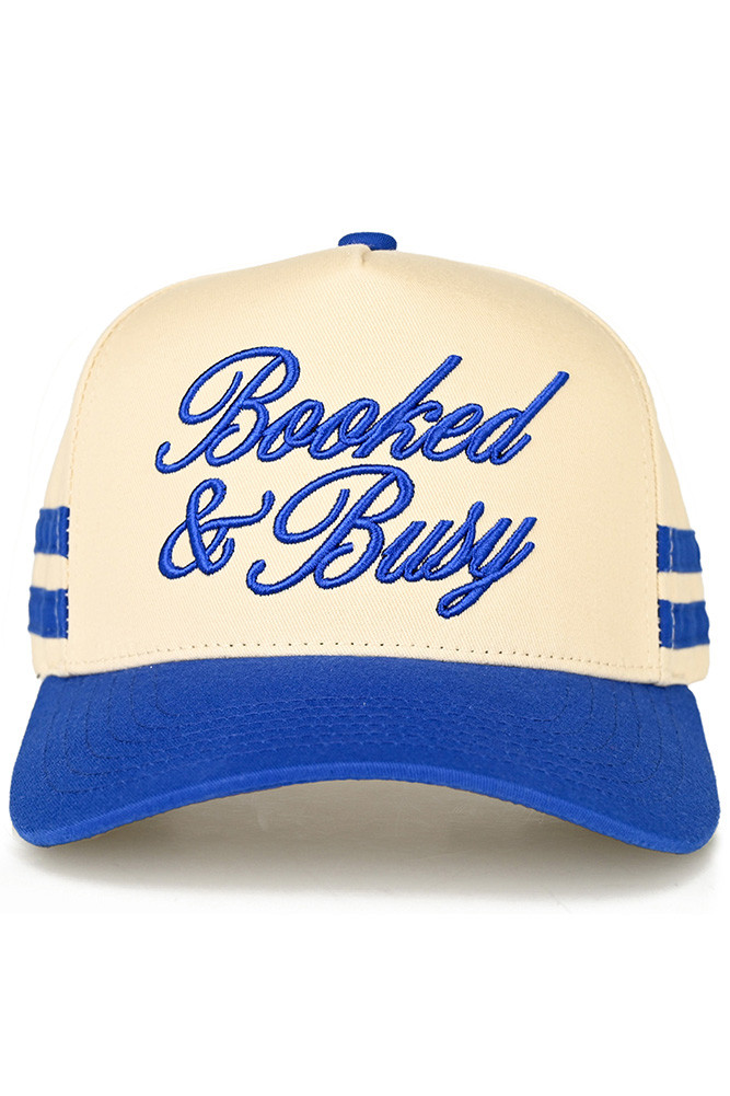 Women's Booked and Busy Letter on Two-Tone Trucker Hat in Blue