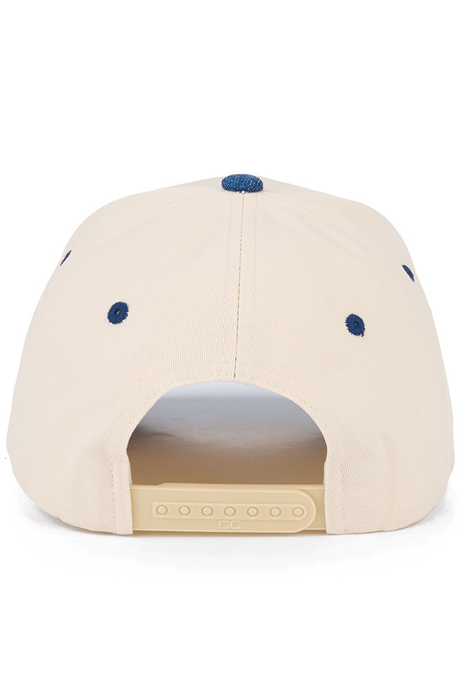 Women's USA Letter with Icon Embroidered on Two-Tone Trucker Hat in Dark Denim