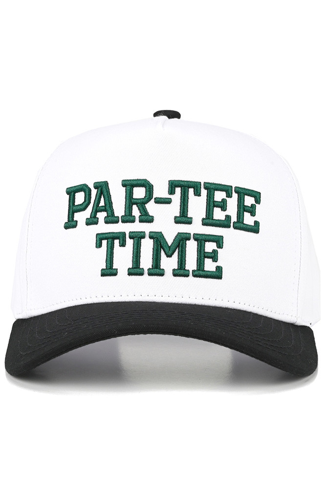 Women's Par-Tee Time Letter Embroidered on Two-Tone Trucker Hat in Black