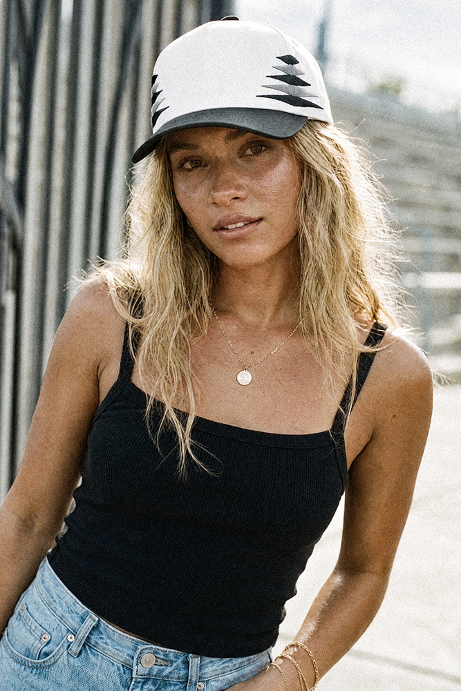 Women's Two-Tone Diamond Pattern on Two-Tone Trucker Hat in Black Silver by BURACQ