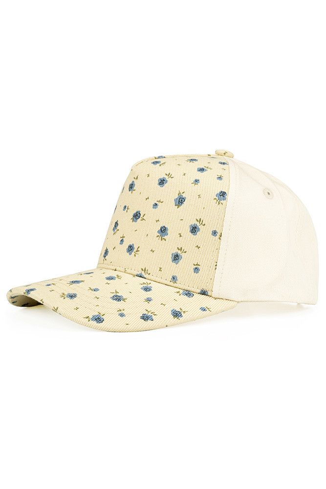 Women's Floral Pattern Two-Tone Criss-Cross Back Trucker Hat in Beige