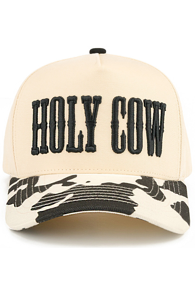 Women's Holy Cow Letter Embroidered Two-Tone Trucker Hat in Black