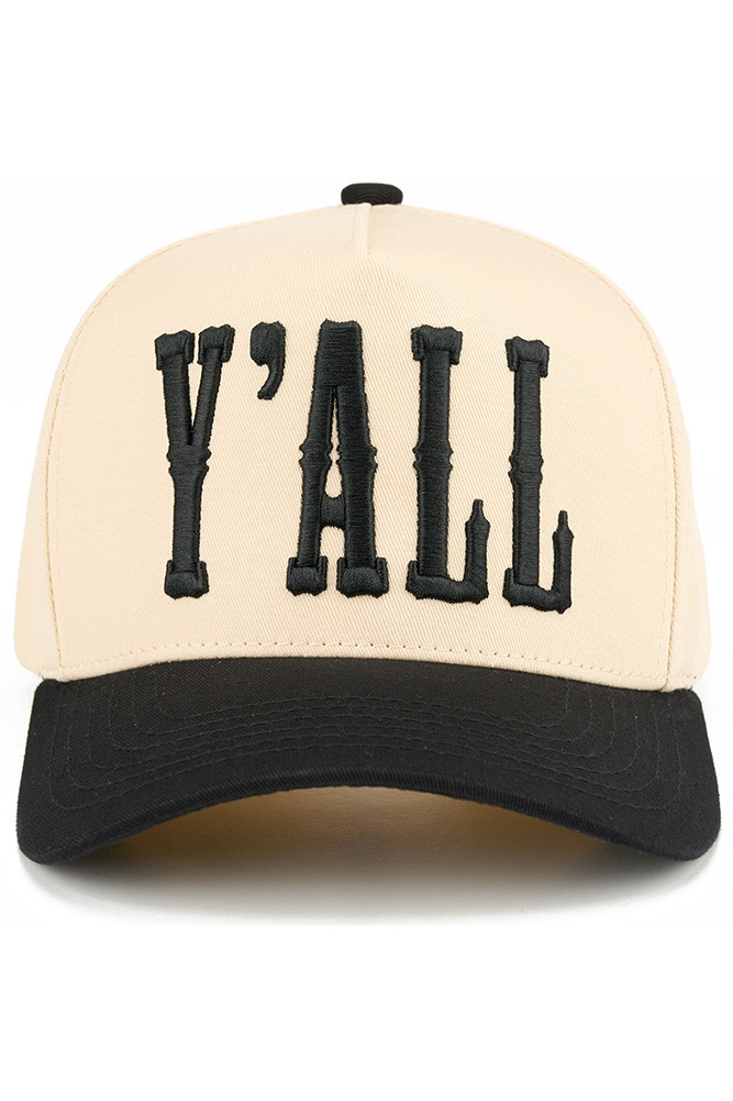 Women's Y'all Letter Embroidered Two-Tone Trucker Hat in Black